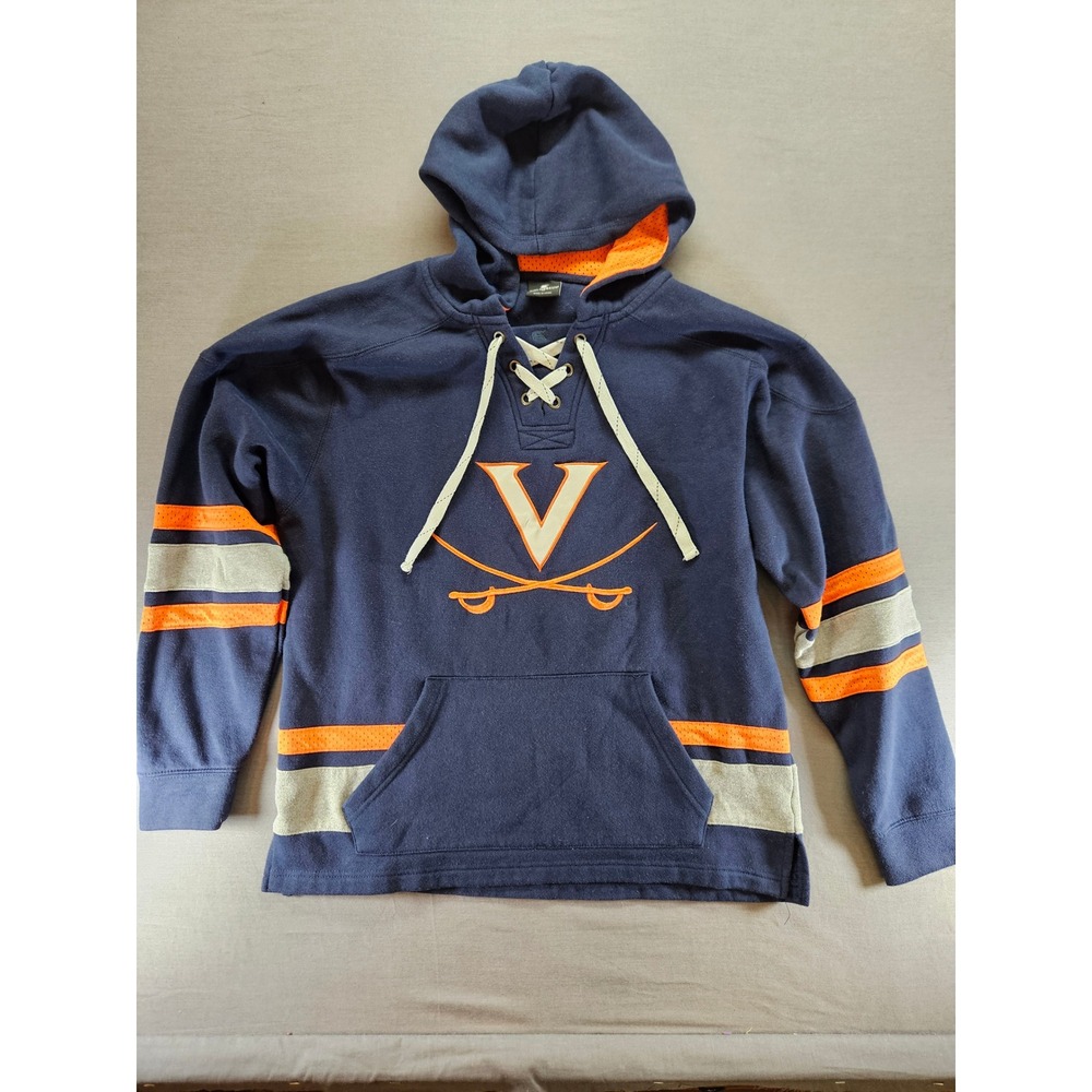 Colosseum Mens Virginia Cavaliers UVA Hockey Lace Up Hoodie Navy Blue Medium